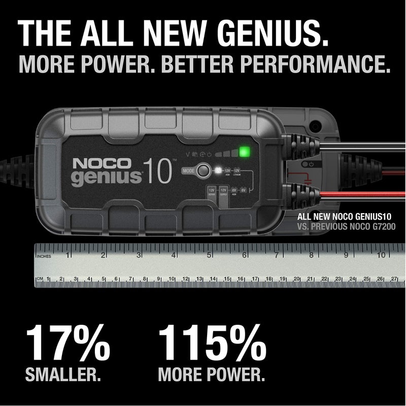 NOCO GENIUS10: شاحن بطارية ذكي 10A 6V/12V - جهاز صيانة تلقائي، شاحن تريكل ومزيل الكبريت مع حماية من الشحن الزائد وتعويض درجة الحرارة - للبطاريات الرصاصية والليثيوم - Image 2